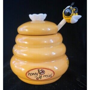 Honey Pot Yellow Ceramic with Spoon